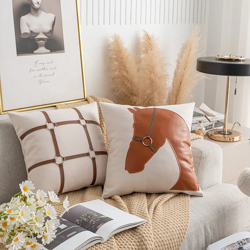 PU Leather Saddle Pillowcase Faux Leather Slub Cotton Throw Pillow Covers For Home Bedroom Living Room Couch Bed Sofa Decor view 3
