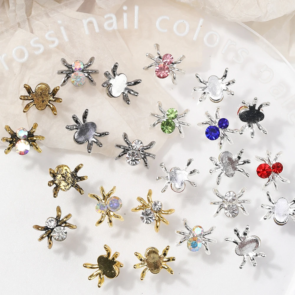 20 unids/pack de dijes de uñas de araña, decoraciones de Metal 3D para Halloween, cristales oscuros, diamantes de imitación para uñas, gemas coloridas mezcladas DIY para mujer
