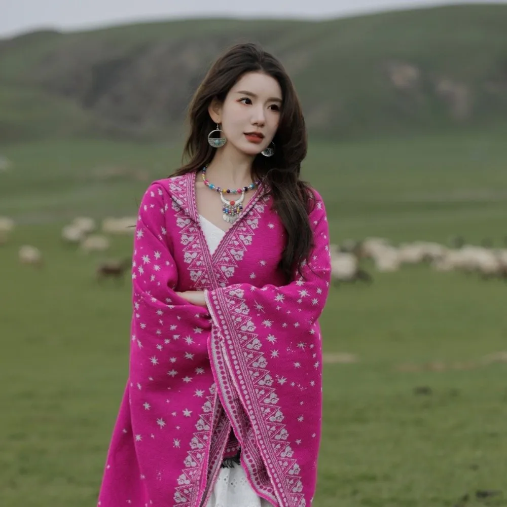 

Высококачественная шаль с капюшоном в этническом стиле, теплая ветрозащитная накидка-пончо, большой женский плащ