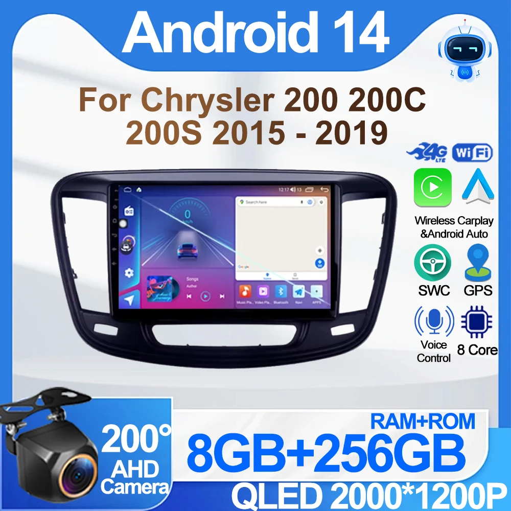 Android Radio For Chrysler 200 200C 200S 2015 - 2019 Carplay Bluetooth Wireless Android Auto Car Radio Player 8 Core 5G Wifi DSP