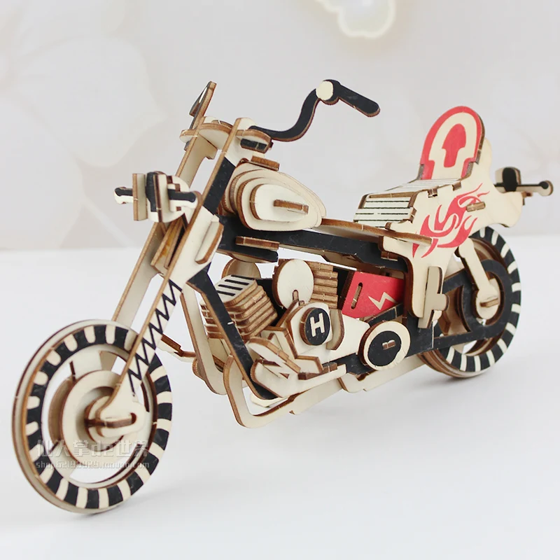 DIY 3D Puzzle Creative BThunderbolt motorcycle Wooden Model Building Kit Toy Hobby Gift for Kids Adult P72