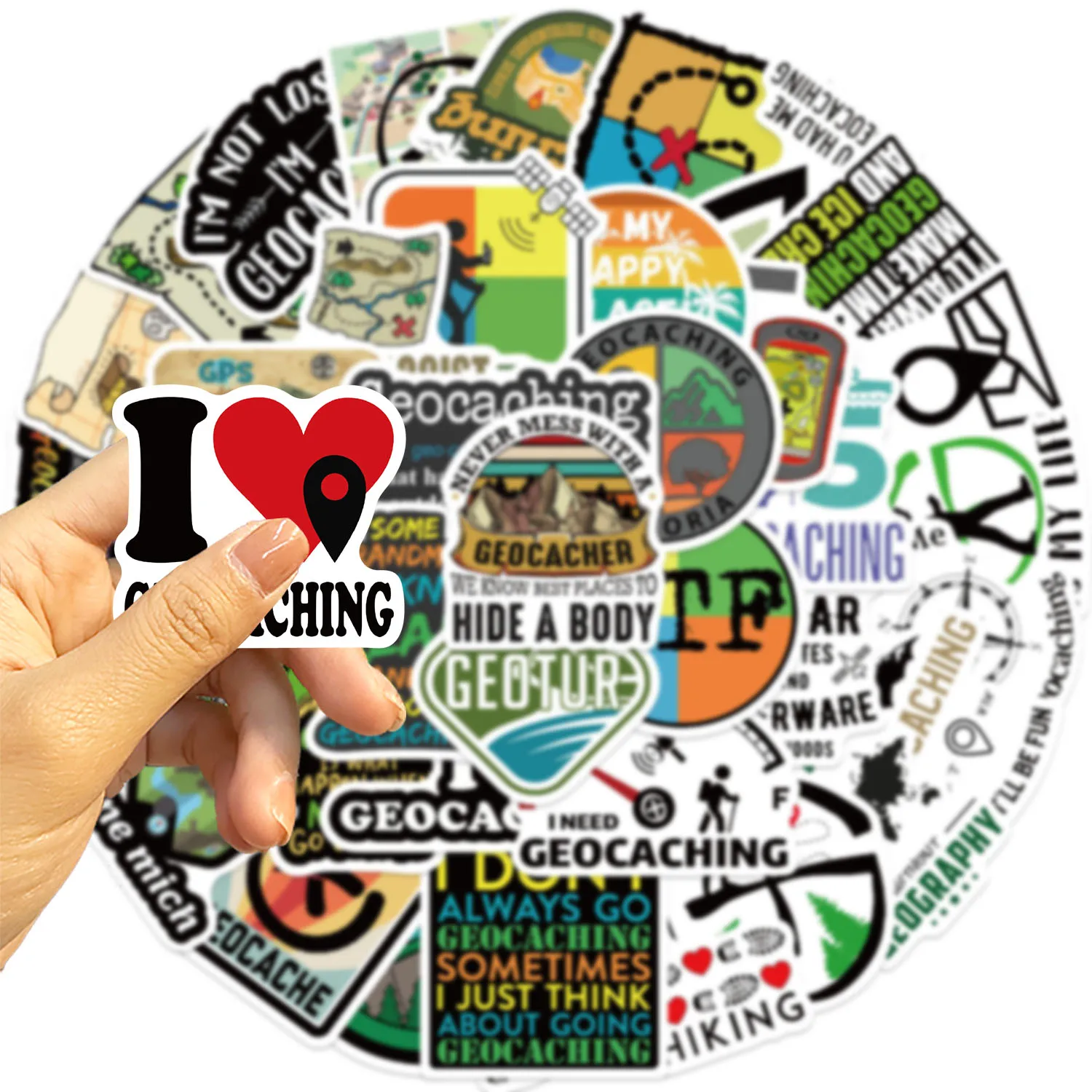 50PCS Fun Cartoon Geocaching Stickers Scrapbooking Collage Material Phone Cases Guitar Notebooks DIY Decorative