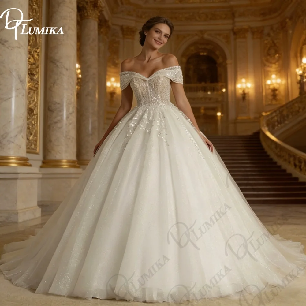 

Romantic Long Sleeve Wedding Dress Elegant Deep V Neck Gown Sheer Lace Applique Timeless Sparkling Bridal Gown Vestidos De Novia