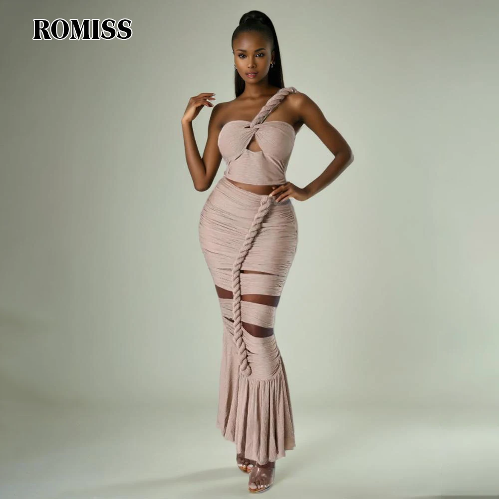 ROMISS Sexy Solid Hollow Out Dresses For Women Diagonal Collar Sleeveless High Waist Minimalist Bodycon Midi Dress Female New