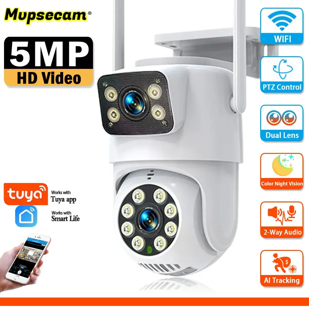 

8MP 4K HD WiFi IP Camera Wireless Outdoor Dual Lens Dual Screen PTZ Camera Auto Tracking Home Security CCTV Surveillance 4MP Cam