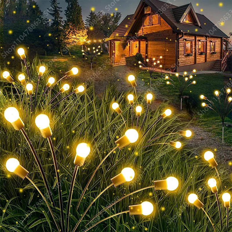 Solar Firefly Ground Plug Lights Outdoor Waterproof IP65 Swaying LED Garden Lawn Pathway Decor Landscape Lamp for Yard Party ﻿