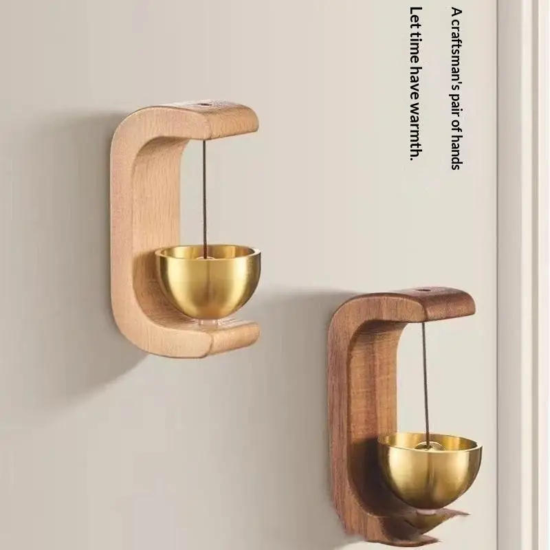 Wooden Magnetic Doorbell Brass Chime Natural Wood Frame For Entry Alert Reminder