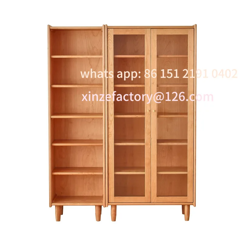 

Customizable solid wood bookcase, Nordic cherry wood log floor-to-ceiling locker, Japanese dust-proof glass door bookcase