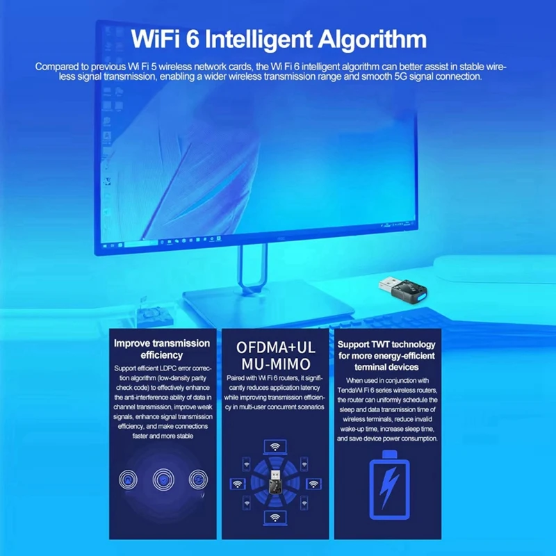 AX900 USB WiFi 6 Adapter 900Mbps Bluetooth 5.4 2 in 1 USB Dongle 2.4G 5G Wireless WLAN Receiver for Win10&Win11-DTB3