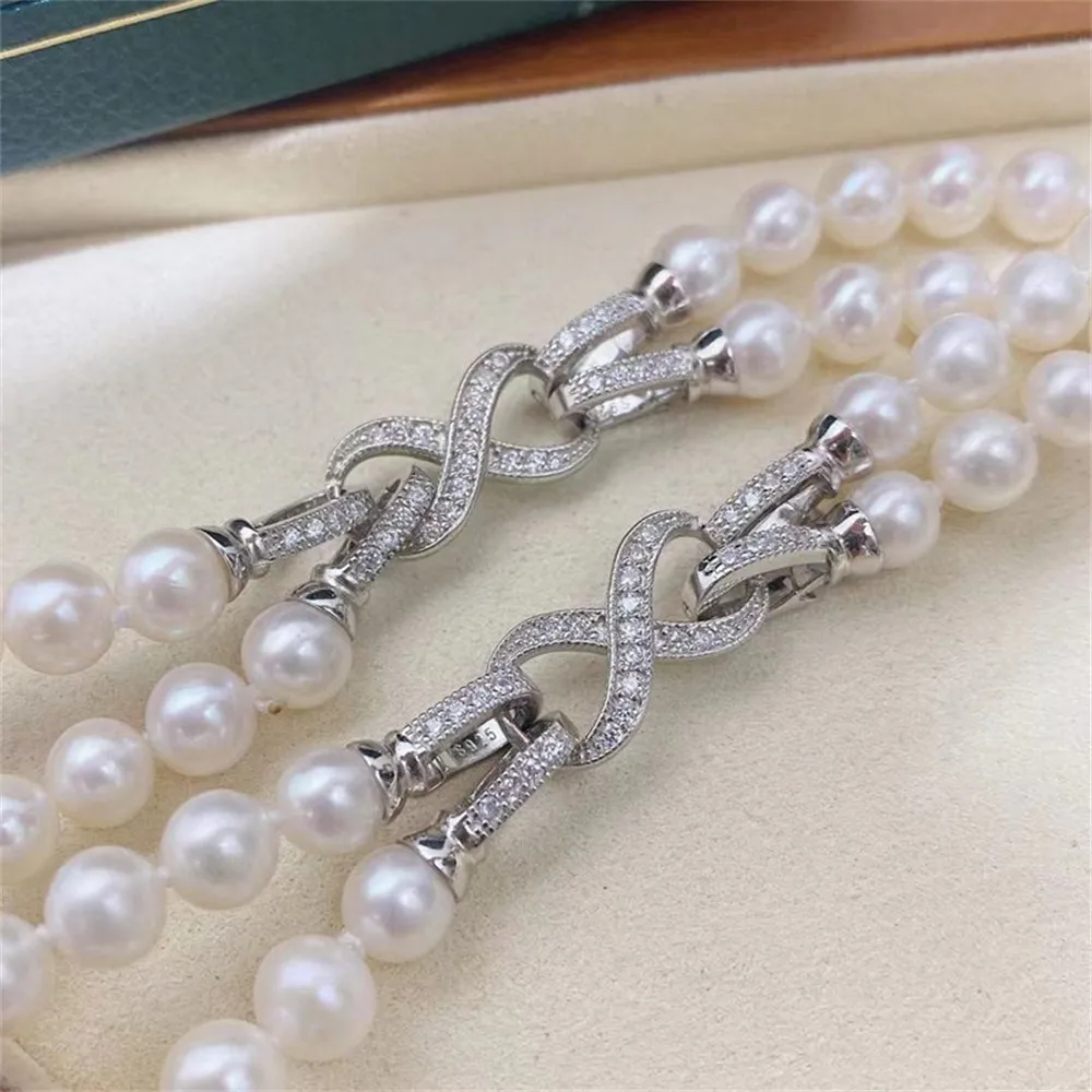 

DIY Pearl Accessories S925 Sterling Silver Double-breasted Fashion Bracelet Necklace Sweater Chain Beaded Buckle K258