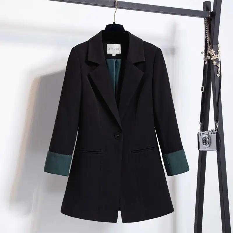 

Long Coat Woman Women'S Blazer Elastic Peplum Cashmere Blends Camel Seven-Quarter Elasticated Universal Middle Feelings Sense