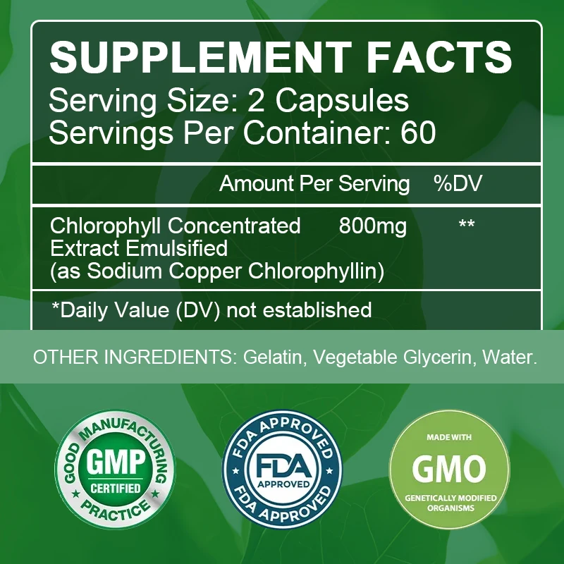 Chlorophyll Capsules Detox Cleanse, Greens Supplements- Chlorophyll Capsules -Ultra High Absorption