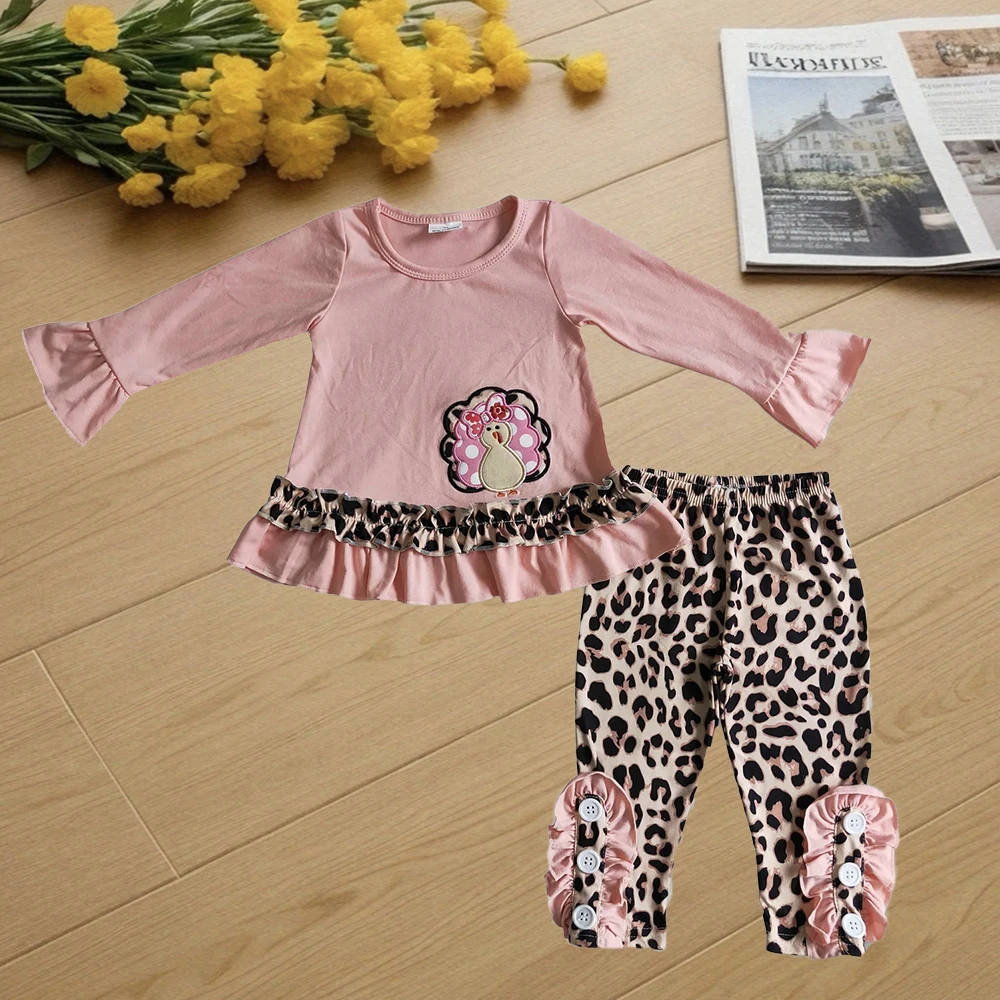 

9.26 Kids Winter Clothes For Girls Baby girls Thanksgiving turkey pink leopard clothes sets