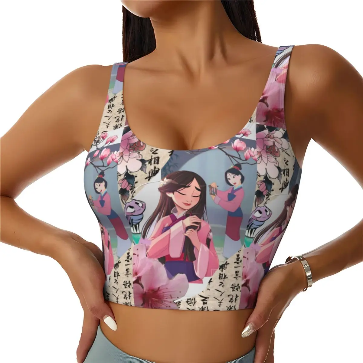 

Изготовленные на заказ ударопрочные спортивные бюстгальтеры Mulan Princess, женские бесшовные укороченные топы для тренировок и бега