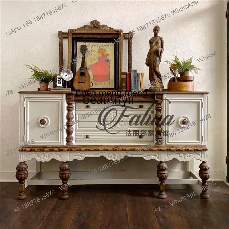 D178 H French antique side cabinet American country, European solid wood carving flower entrance foyer entrance cabinet