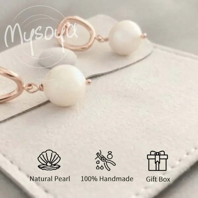 

MYSOYA White Baroque Freshwater Pearl Earrings 8-9mm With A Gift Box, For Her/Him, Birthday/Wedding/Christmas/New Year Gift