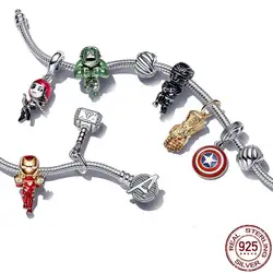 Abalorio de plata de ley S925 de Spiderman, pulsera de Capitán América emparejada con la pulsera de los Vengadores de la película, gran oferta, 2024