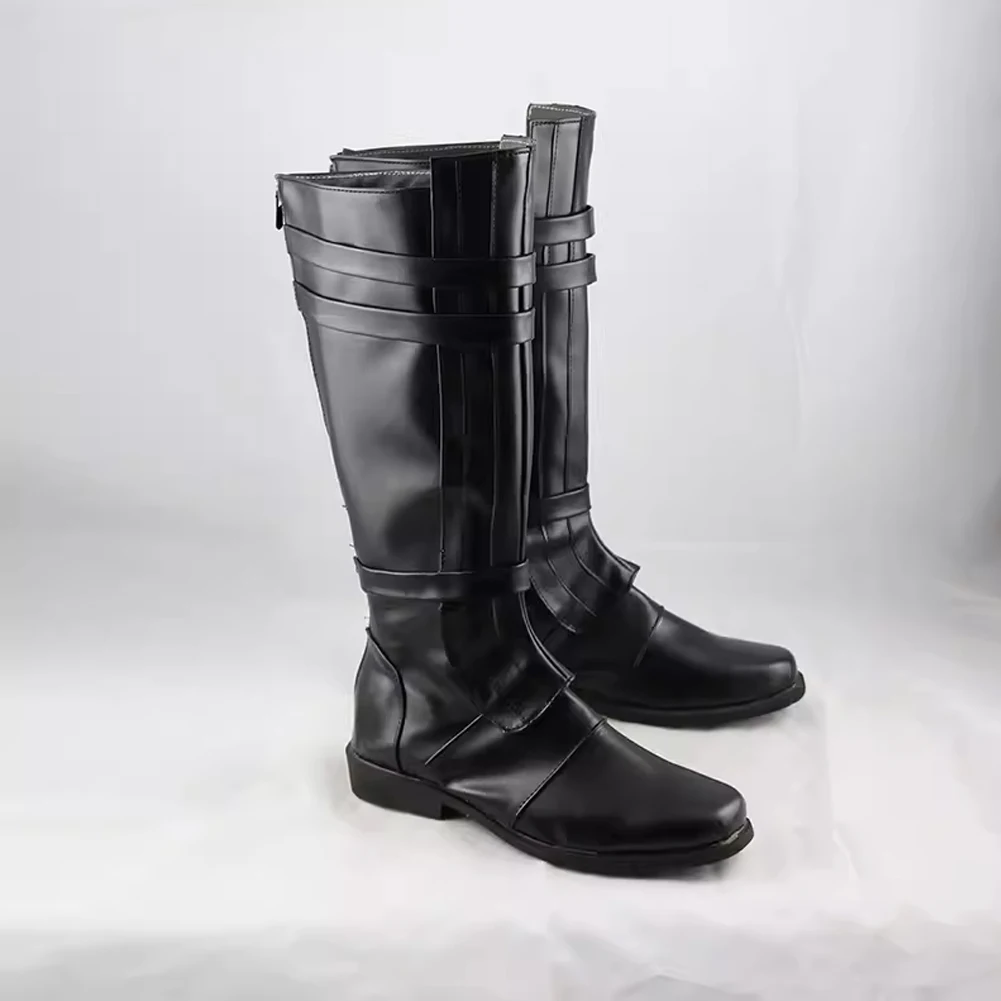 รองเท้าบูทหนัง PU สีดำลายอัศวินผู้ใหญ่แฟชั่นใหม่สำหรับผู้ชาย เหมาะสำหรับงานปาร์ตี้ฉลองฮาโลวีน งานเต้นรำ งานแสดงบนเวที และสวมบทบาท