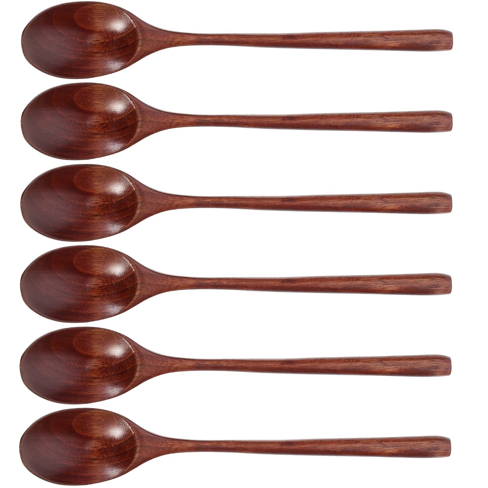 

6Pcs Nanmu Wooden Spoons Smooth Polished Long Handle Kitchen Rice Soup Spoons Household Multi-Function Heat Insulation