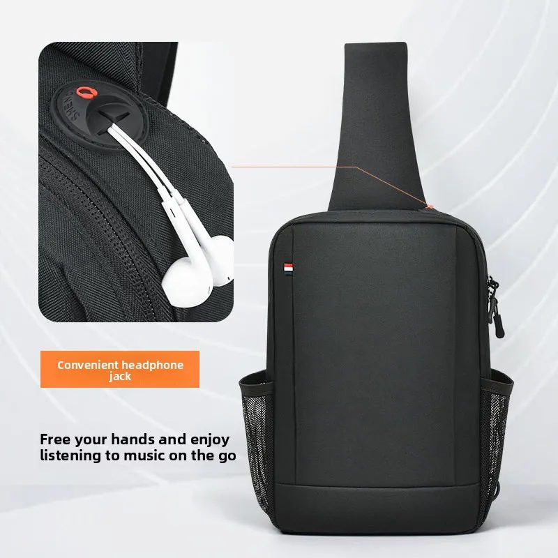 Men's large-capacity iPad bag can be crossed, outdoor sports earphone hole, shoulder tablet storage bag waterproof.