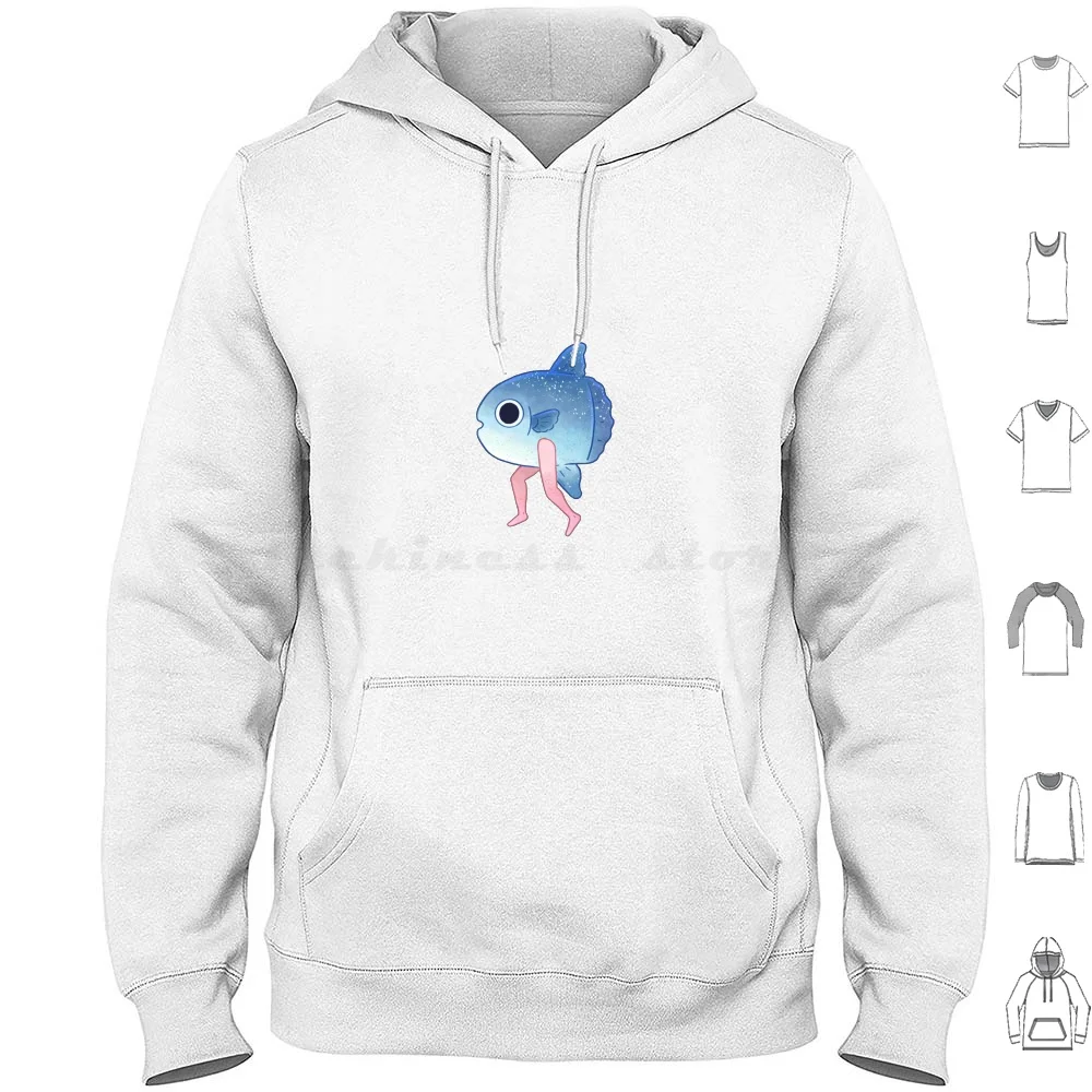 Reverso Mermaid-Mola Mola (Sunfish) Moletom Com Capuz Algodão Manga Longa Sunfish Mola Mola Peixe Reverso Sereia Mermay Pernas Sexy Bonito