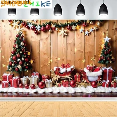 

Christmas Day New Year Party Photography Backdrops Prop Window Living Room Interior Xmas Tree Snow Theme Photo Background FN-21