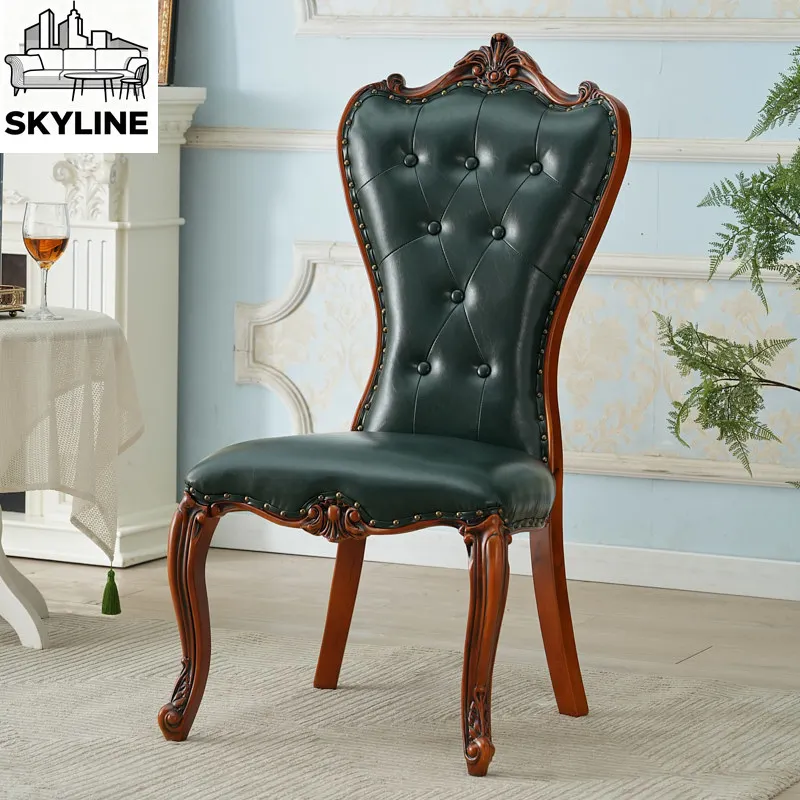 European Country Wood Armchair, Upholstered Dining Desk Chair for Study Home