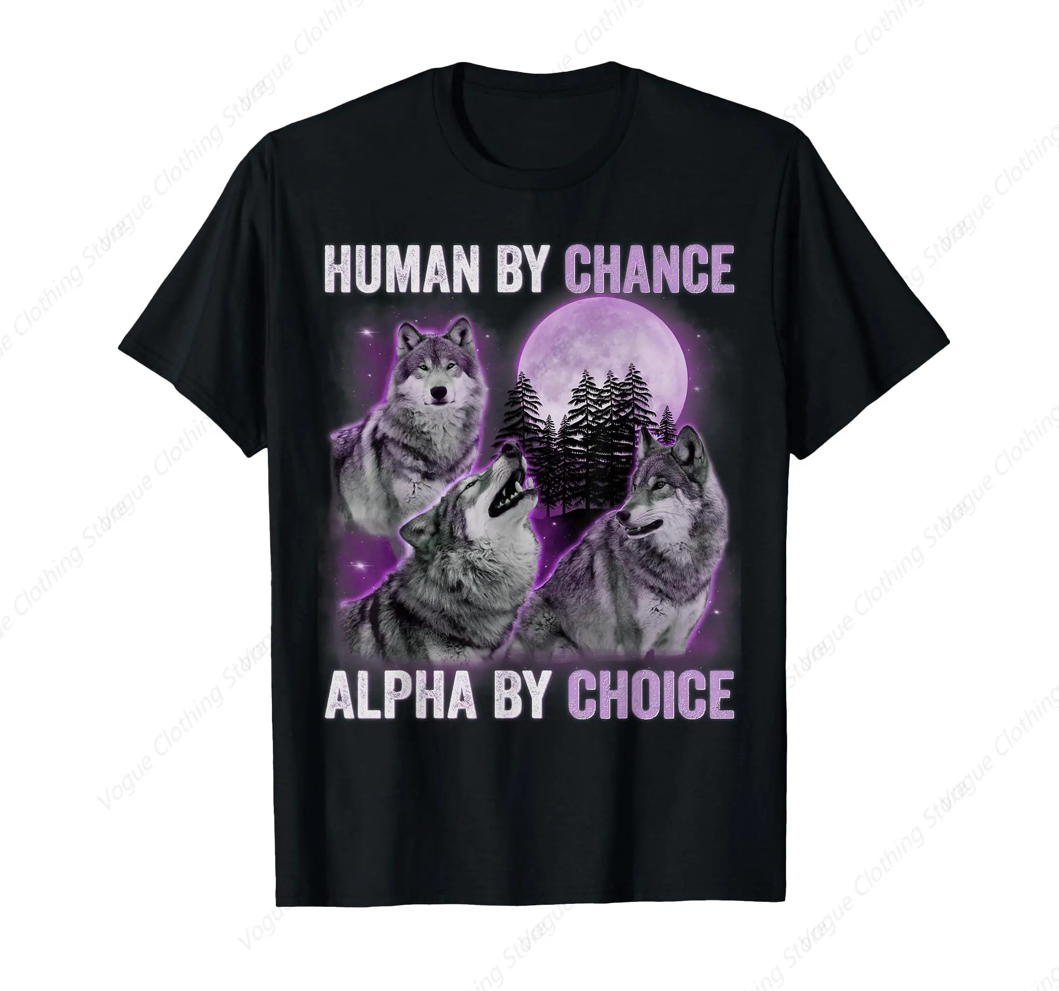 Human By Chance Alpha By Choice Alpha Wolf Men T-Shirt Short Sleeves Round Neck Outdoor Leisure Daily Tee Soft Tops