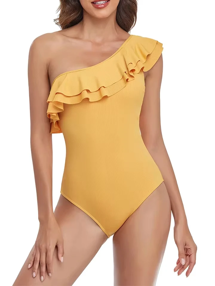 

Vzvn Fashion Sexy Ruffles One Shoulder One Piece Swimsuit Women Beach Bikini 2025 New All Season Backless One Piece Swimsuit