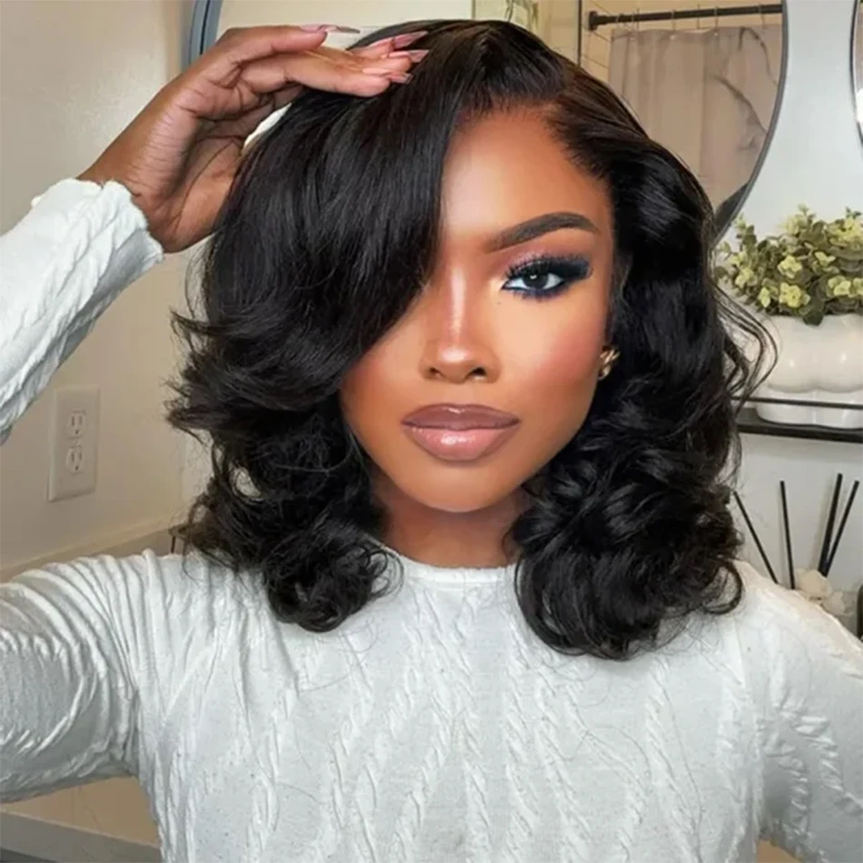 Body Wave Short Bob Wig 13x4 Transparent Lace Frontal Wig Brazilian Virgin Human Hair Lace Closure Wigs 180% Density Tissage