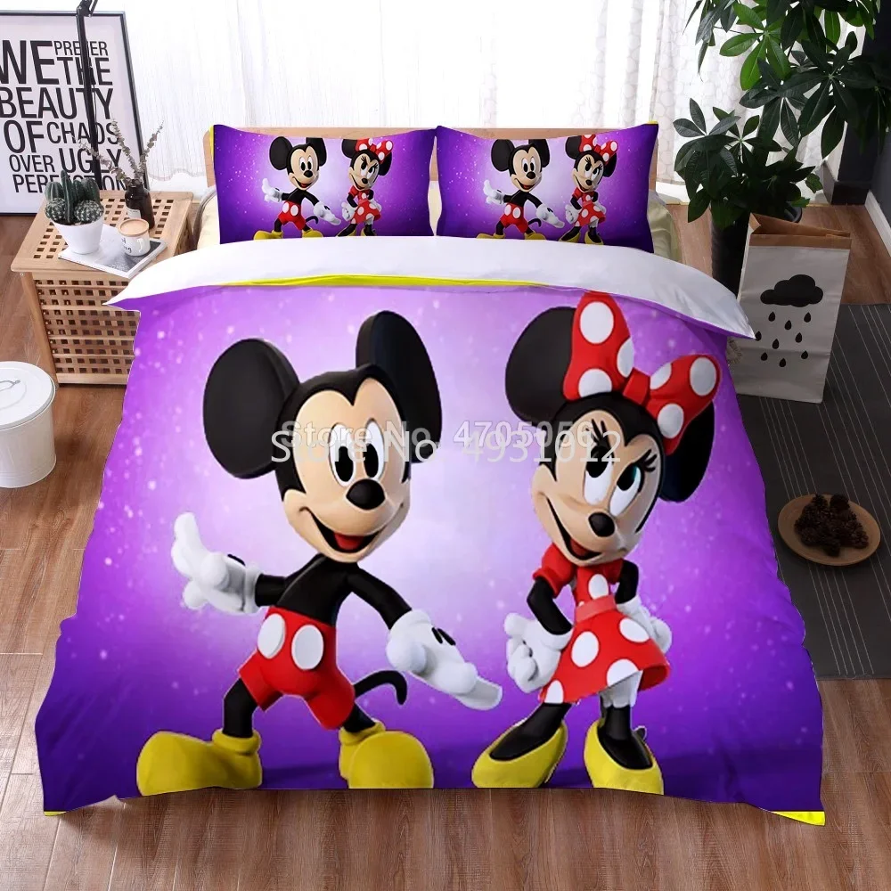 Anime Mickey Mouse Minnie zestaw poszewek bożonarodzeniowa pościel świąteczna zestaw pościel Queen King Size dla chłopca dziewczynki do domu