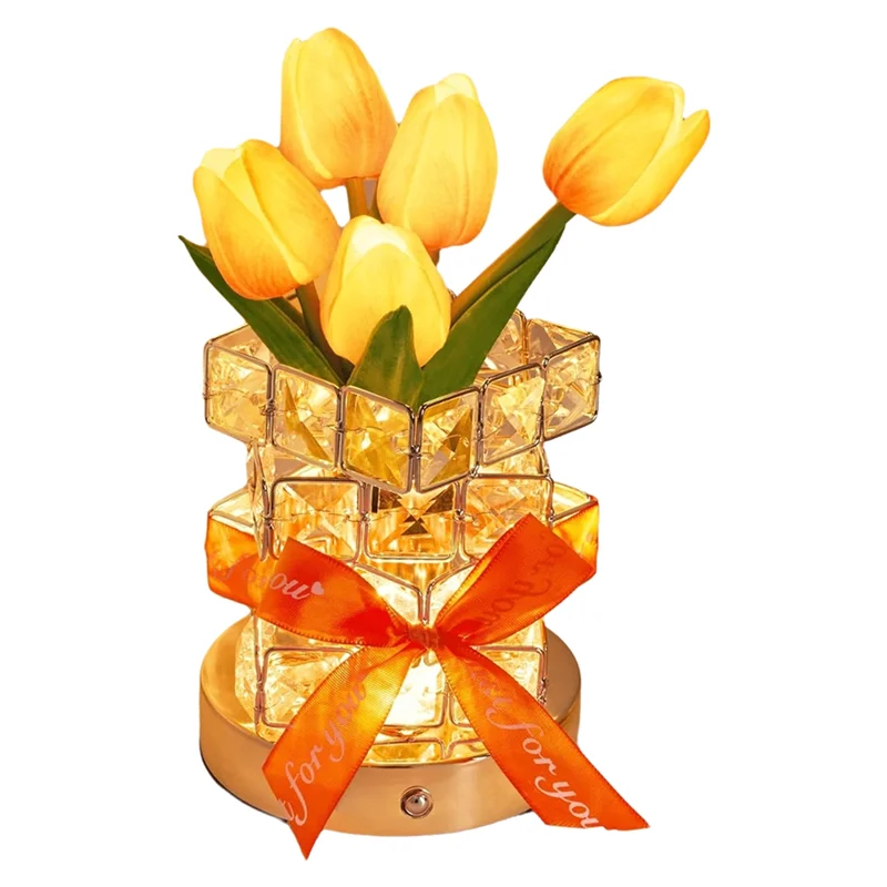 

A25F-Touch Настольная лампа Перезаряжаемая беспроводная лампа с цветком тюльпана на батарейках 3-цветная маленькая ночная лампа с бесступенчатым затемнением