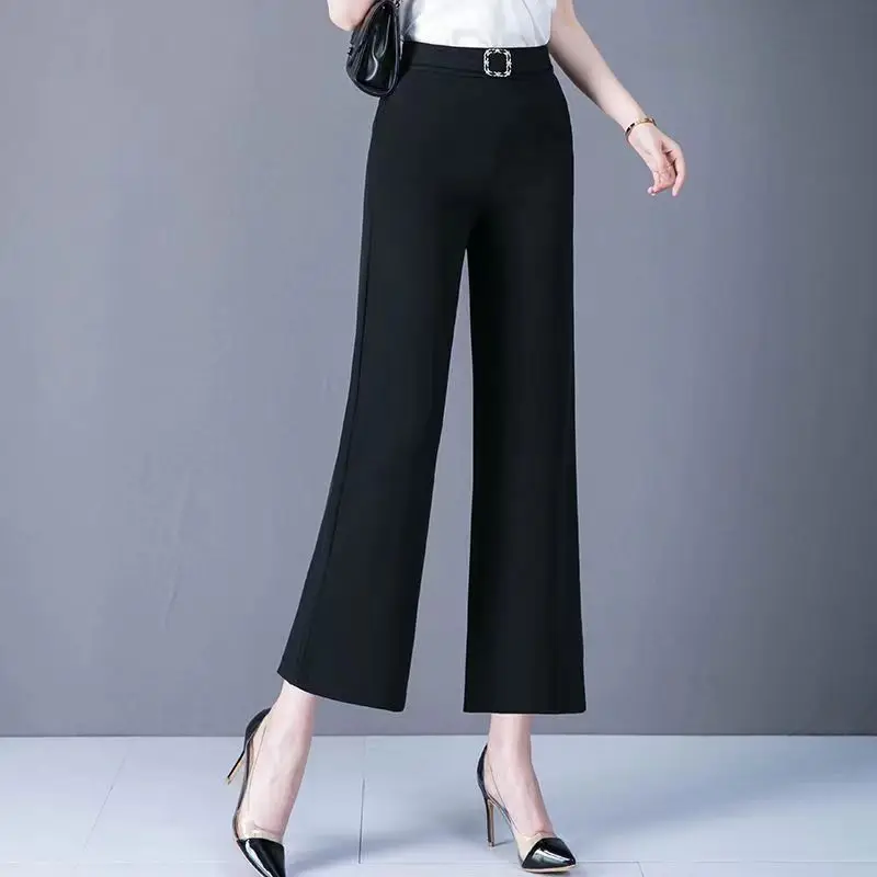 Nine Point Wide Leg Pants For Women, Slimming And Slimming Casual Pants For Women, Elastic High Waisted And Versatile Straight