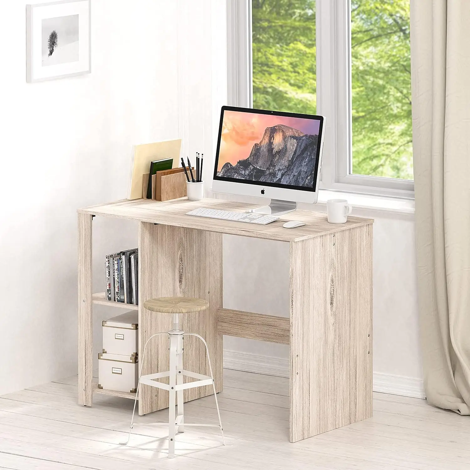 Home Office Computer Desk with Shelves, Maple