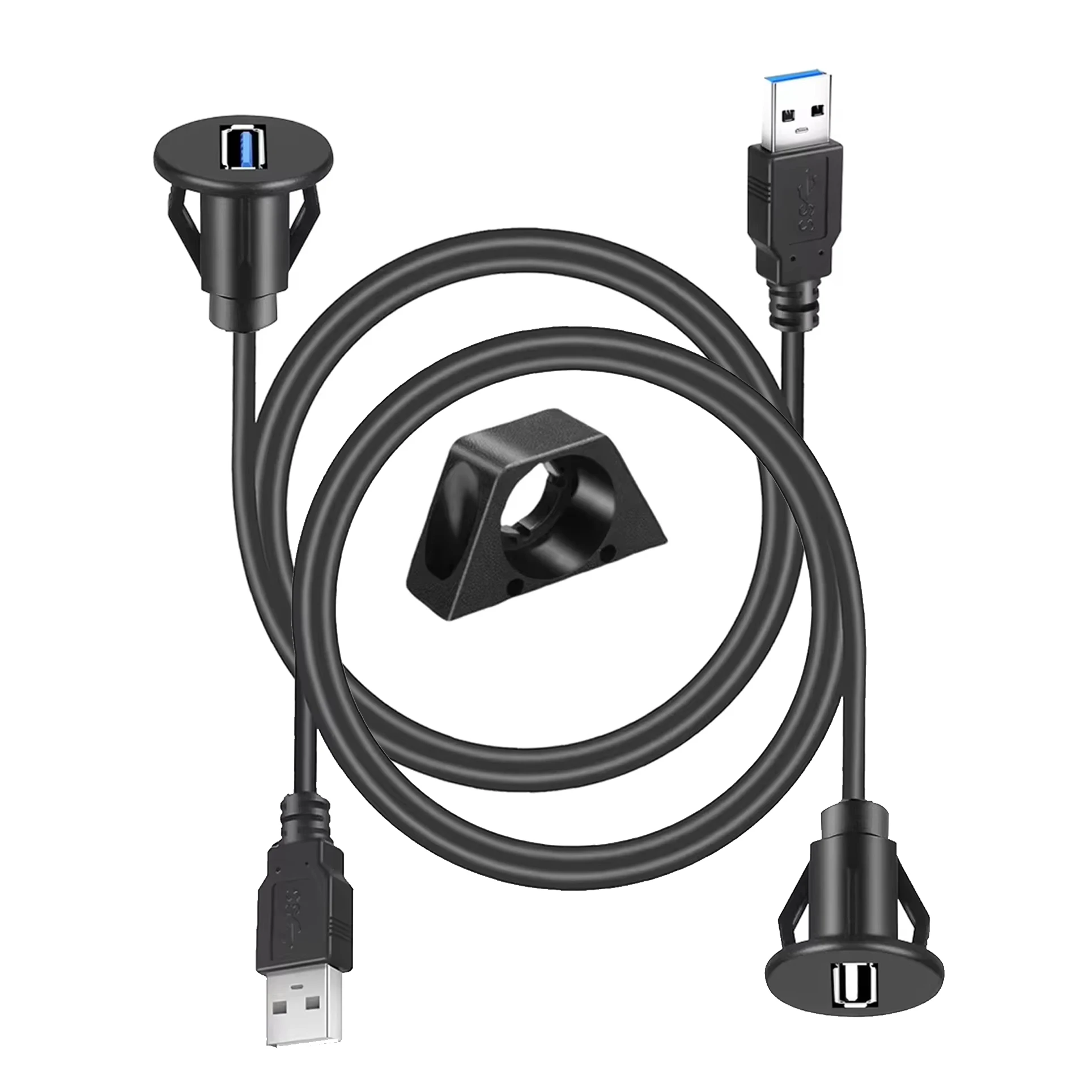 Buckle Flush Panel Mount USB Extension Cable 1m - USB 3.0/2.0 Male to Female for Car Truck Boat, Fast Charging & Data Transfer