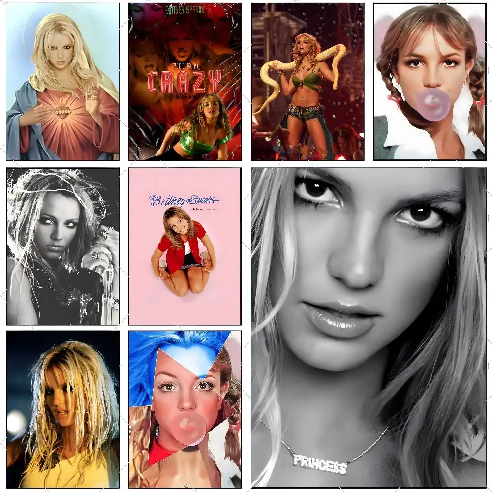 B-Britney S-Spears Vintage Poster High-definition art sticker Self adhesive waterproof home decoration for living room