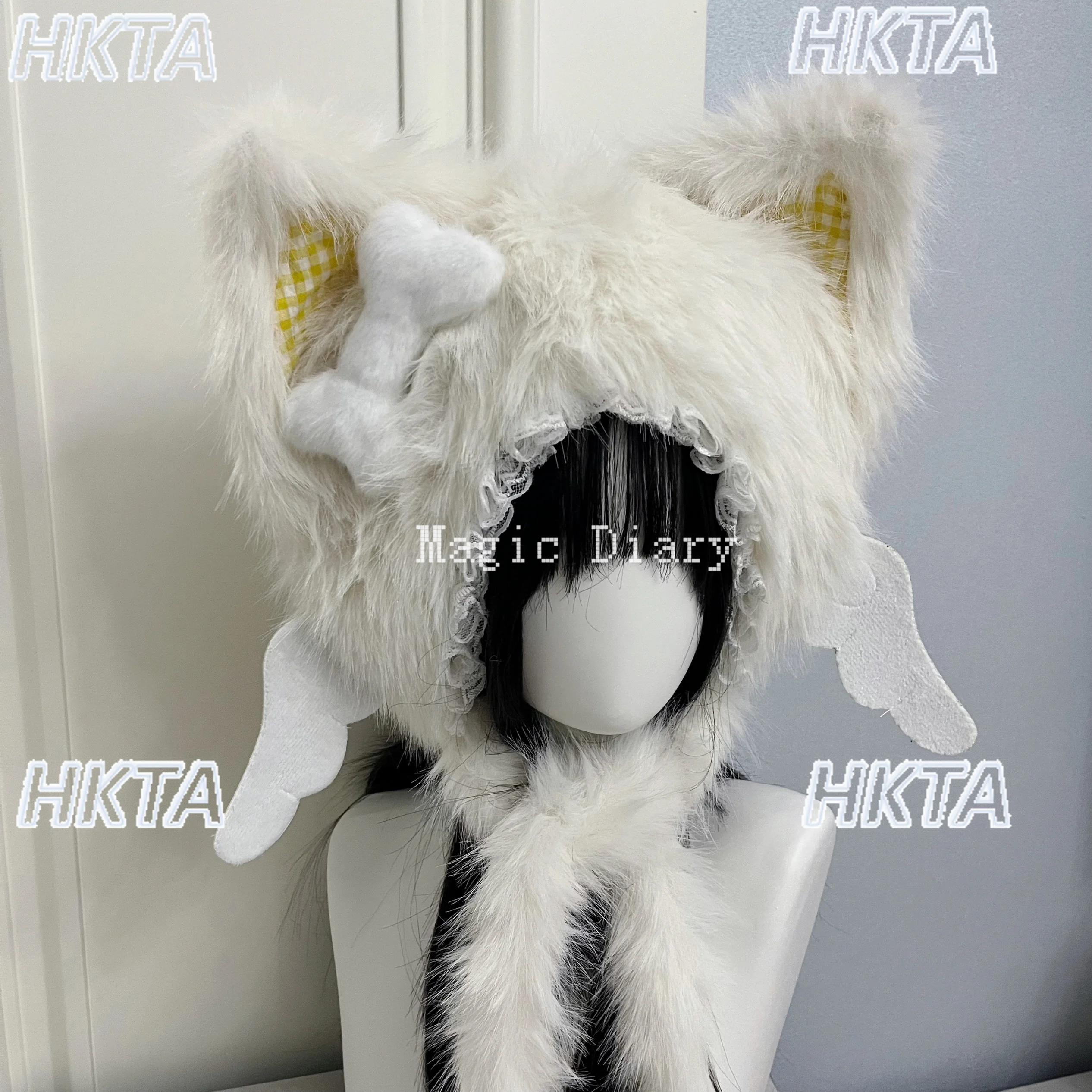 かわいい漫画サブカルチャー暖かい耳プロテクターコスプレ Y2K 黒帽子女性秋レースパッチワーク弓ハロウィン帽子アクセサリー