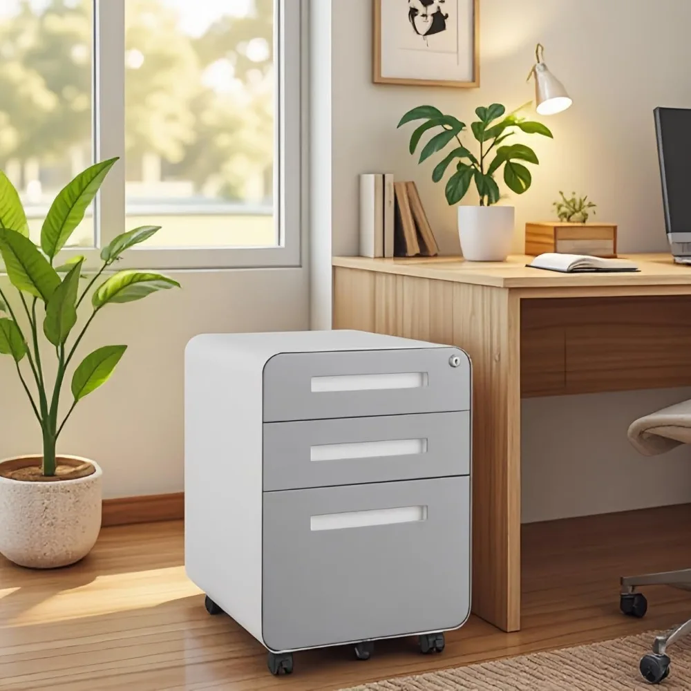 خزانة ملفات قابلة للقفل بثلاثة أدراج، خزانة معدنية صغيرة مع عجلات، تخزين بحروف قانونية/حجم A4 للمنزل/المكتب، قبل التجميع #6