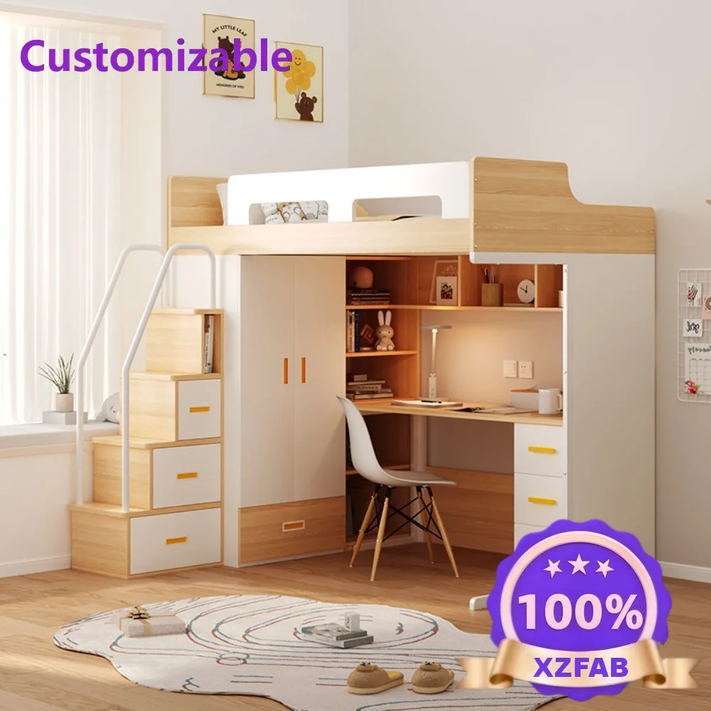 Factory Direct 2026 Loft Bed with Desk and Wardrobe Multifunctional Upper Bed Lower Desk Combo Space-Saving Kids Bed