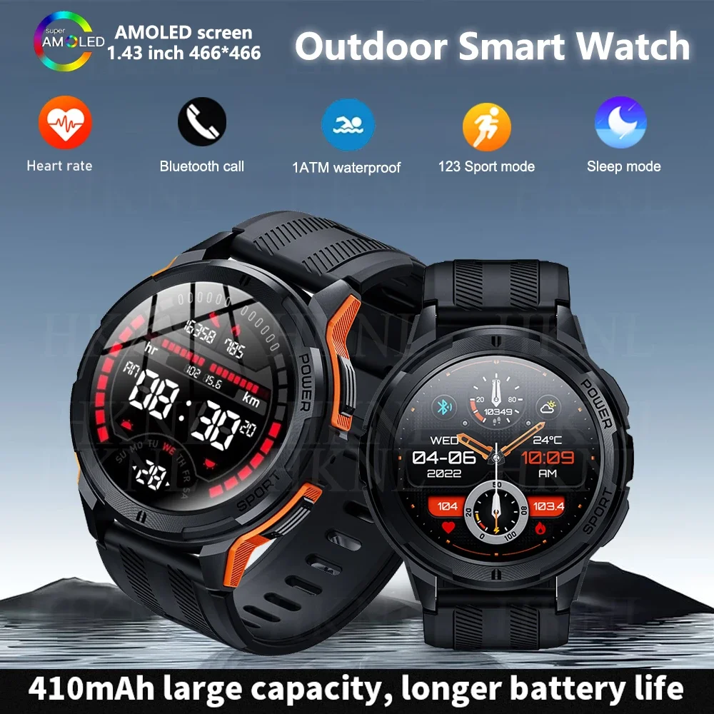 

2024 1.43 Inch Amoled 1atm Waterproof Pedometer Smartwatch Heart Rate Monitor Bluetooth Call Smart Watch For Android Ios 410mah