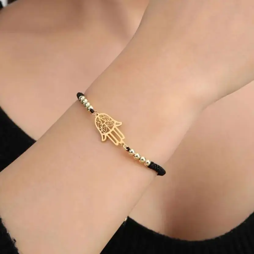 LIKGREAT Classic Hand of Fatima Adjustable Bracelets Lucky Amulet Hamsa Spiritual Jewelry Stainless Steel Men Women Wiccan Gift