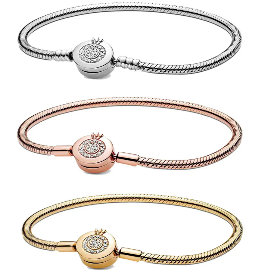 

2026 Hot selling S925 sterling silver crown snake bone bracelet, suitable for original DlY bracelet, women's fashion jewelry