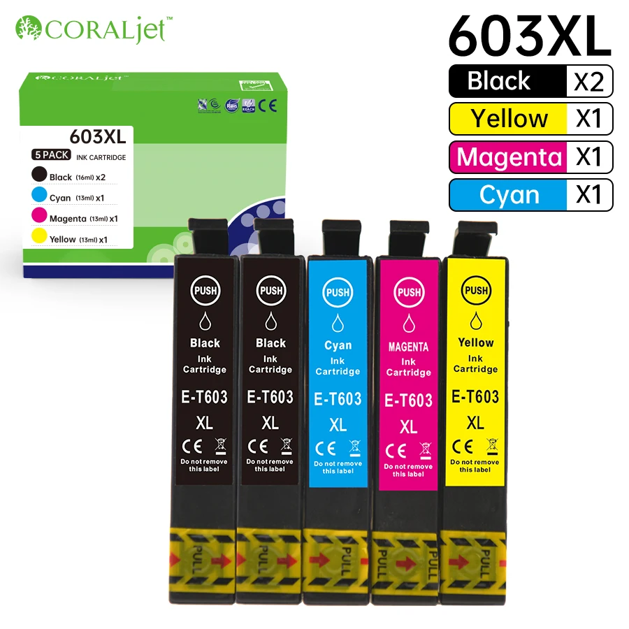 Coraljet 603XL Ink Cartridge Compatible with Epson XP-2200 2205 3200 3205 4200 4205 WF-2910DWF 2930DWF 2935DWF 2950DWF(1,4,5pcs)