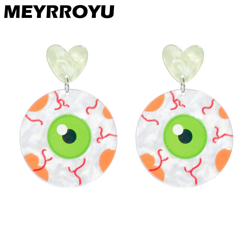 MEYRROYU New Evil Eye Beads Green Eyes Heart Acrylic Dangle Earrings Cobweb Boho Halloween Party Jewelry For Women