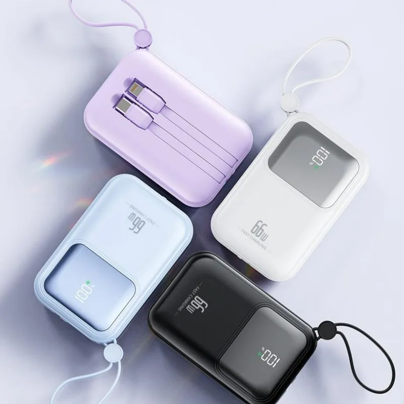 Mini Super Fast Charging PD20W+USB 22.5W Power Bank 10000mah with Built-in Cable Portable PowerBanks for IPhone HUAWEI Xiaomi