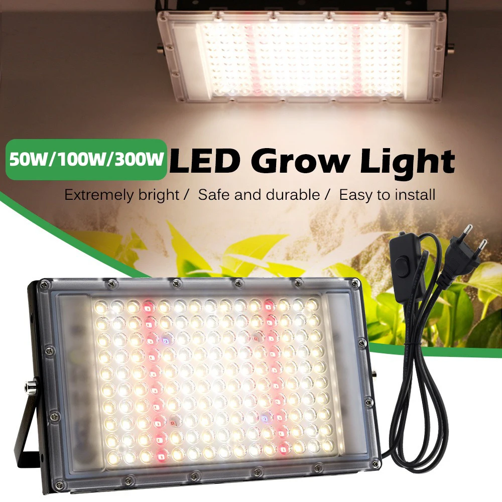 Full Spectrum 380-840nm Sunlight Growth Light IP65 LED 50W 100W 300W Plant Grow Light with EU US Plug for Indoor greenhouse