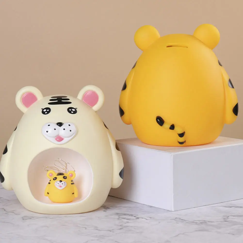 

1pc Tiger Shaped Money Box Adorable Coin Bank Night Light Desktop Decoration Saving Pot Bedroom Ornament Cartoon Gift