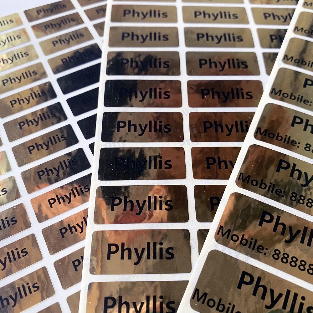 Impermeável personalizado ouro adesivo para crianças, adesivos personalizados, etiquetas, papelaria escolar, garrafa de água, lápis