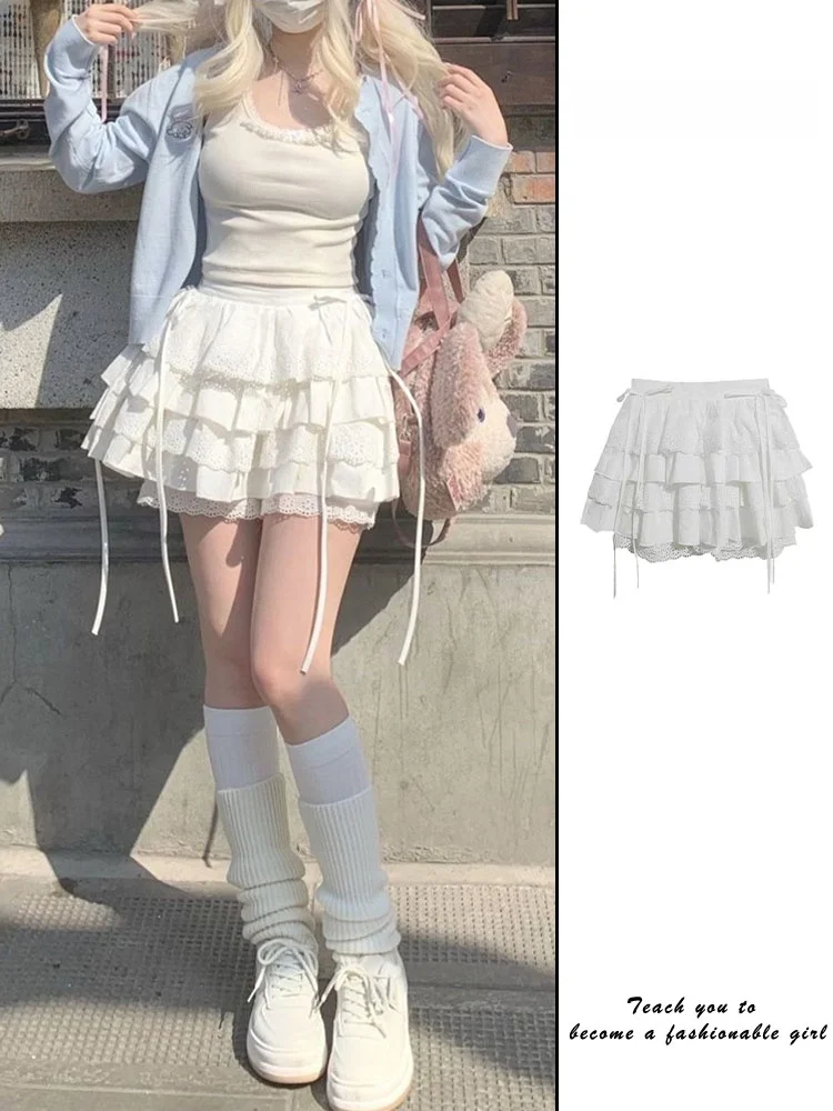 

Белая пышная юбка-пачка в балетном стиле для женщин, ранняя осень, с тяжелой вышивкой, кружевом и завязками, с высокой талией, облегающая юбка-карандаш