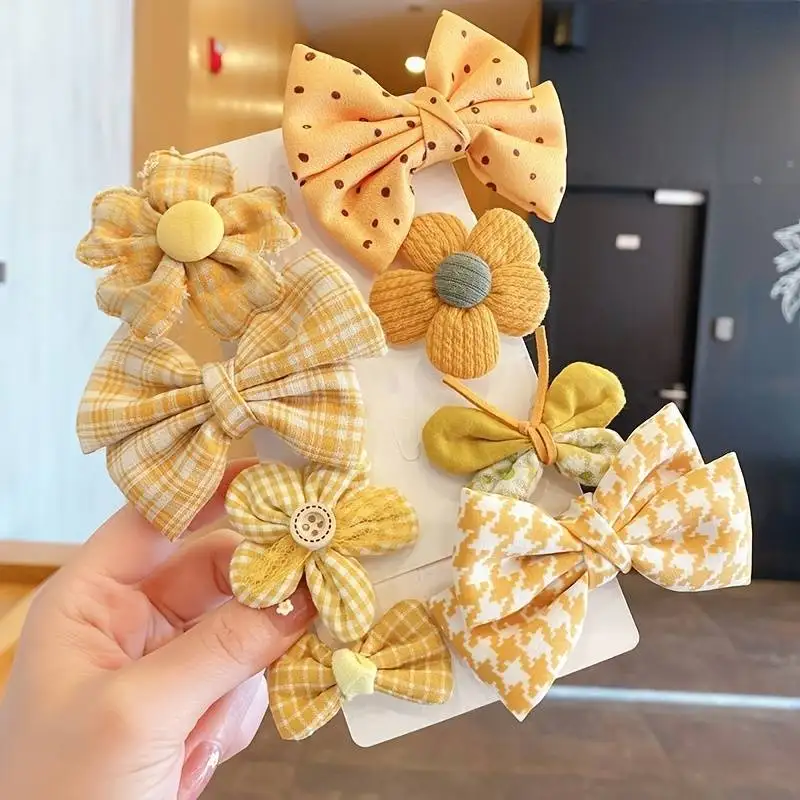 8-Pack of Adorable Bowknot Clips for Girls - Flower Butterfly Fabric Hairpins for Cute Hair Accessories